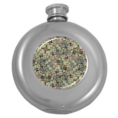 Sticker Collage Motif Pattern Black Backgrond Round Hip Flask (5 Oz) by dflcprintsclothing