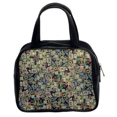 Sticker Collage Motif Pattern Black Backgrond Classic Handbag (two Sides)