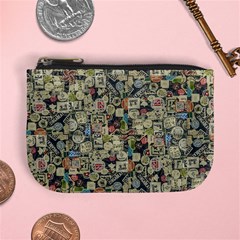 Sticker Collage Motif Pattern Black Backgrond Mini Coin Purse