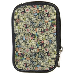 Sticker Collage Motif Pattern Black Backgrond Compact Camera Leather Case by dflcprintsclothing