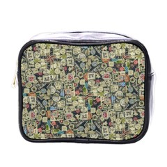 Sticker Collage Motif Pattern Black Backgrond Mini Toiletries Bag (one Side)