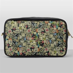 Sticker Collage Motif Pattern Black Backgrond Toiletries Bag (one Side)