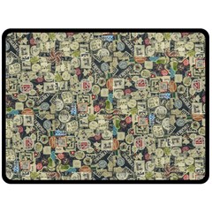 Sticker Collage Motif Pattern Black Backgrond Fleece Blanket (large)