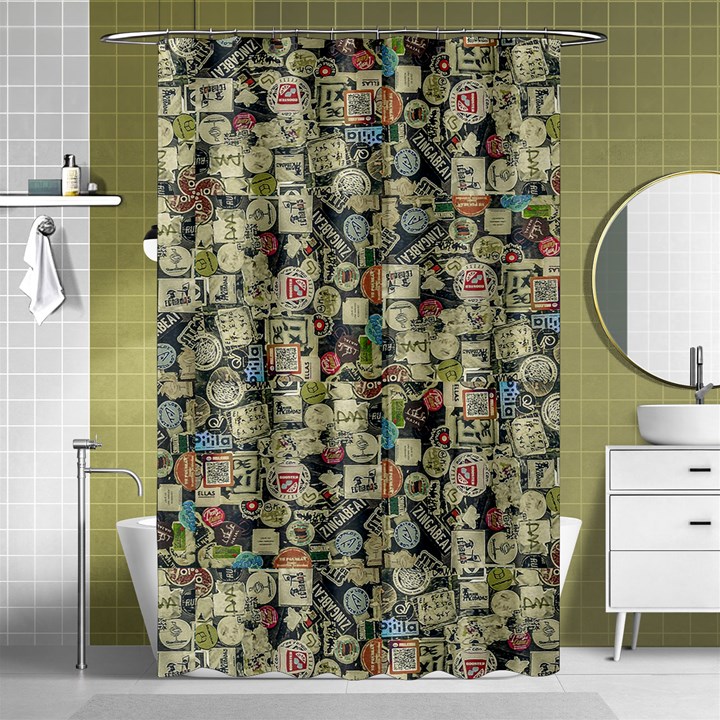 Sticker Collage Motif Pattern Black Backgrond Shower Curtain 48  x 72  (Small) 