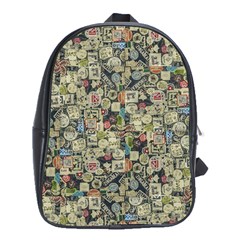 Sticker Collage Motif Pattern Black Backgrond School Bag (xl) by dflcprintsclothing