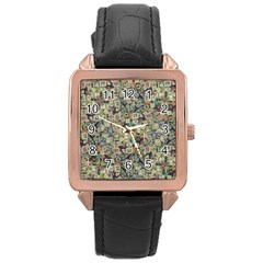 Sticker Collage Motif Pattern Black Backgrond Rose Gold Leather Watch  by dflcprintsclothing