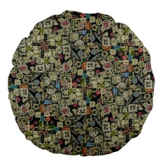 Sticker Collage Motif Pattern Black Backgrond Large 18  Premium Flano Round Cushions by dflcprintsclothing