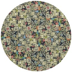 Sticker Collage Motif Pattern Black Backgrond Wooden Puzzle Round by dflcprintsclothing