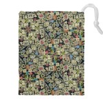 Sticker Collage Motif Pattern Black Backgrond Drawstring Pouch (5XL) Front