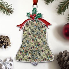 Sticker Collage Motif Pattern Black Backgrond Metal Holly Leaf Bell Ornament