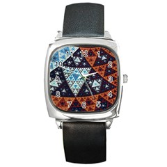 Fractal Triangle Geometric Abstract Pattern Square Metal Watch by Cemarart