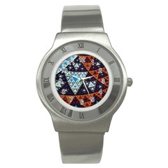 Fractal Triangle Geometric Abstract Pattern Stainless Steel Watch by Cemarart