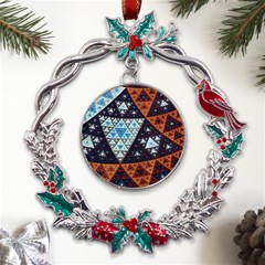 Fractal Triangle Geometric Abstract Pattern Metal X mas Wreath Holly Leaf Ornament