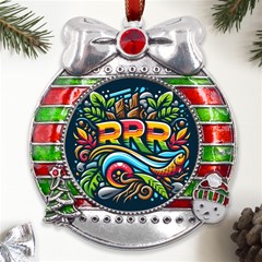 Aae24150-0412-4269-b61e-3879f8d676ed Metal X mas Ribbon With Red Crystal Round Ornament by RiverRootsReggae