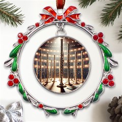 Standing Flutes Metal X mas Wreath Ribbon Ornament