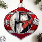 Abstract  Metal Snowflake And Bell Red Ornament Front