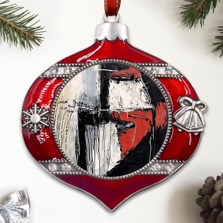 Abstract  Metal Snowflake And Bell Red Ornament