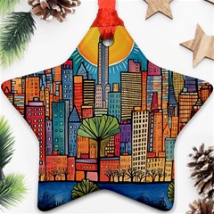 City New York Nyc Skyscraper Skyline Downtown Night Business Urban Travel Landmark Building Architec Ornament (star) by Posterlux