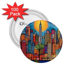 City New York Nyc Skyscraper Skyline Downtown Night Business Urban Travel Landmark Building Architec 2 25  Buttons (100 Pack) 