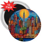 City New York Nyc Skyscraper Skyline Downtown Night Business Urban Travel Landmark Building Architec 3  Magnets (10 pack)  Front