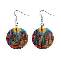 City New York Nyc Skyscraper Skyline Downtown Night Business Urban Travel Landmark Building Architec Mini Button Earrings