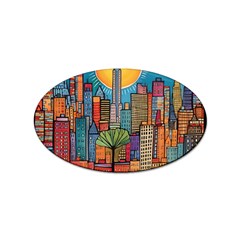 City New York Nyc Skyscraper Skyline Downtown Night Business Urban Travel Landmark Building Architec Sticker Oval (100 Pack)