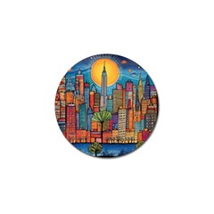 City New York Nyc Skyscraper Skyline Downtown Night Business Urban Travel Landmark Building Architec Golf Ball Marker (10 Pack) by Posterlux