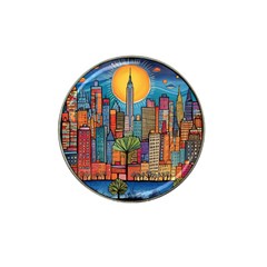 City New York Nyc Skyscraper Skyline Downtown Night Business Urban Travel Landmark Building Architec Hat Clip Ball Marker (4 Pack) by Posterlux