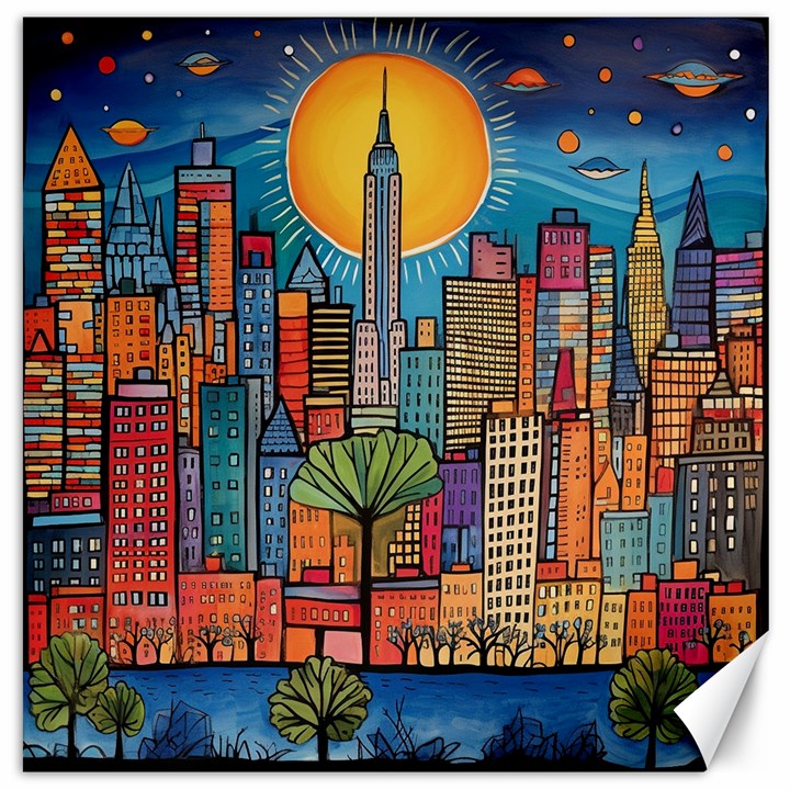 City New York Nyc Skyscraper Skyline Downtown Night Business Urban Travel Landmark Building Architec Canvas 12  x 12 