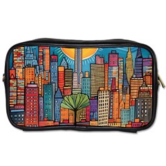 City New York Nyc Skyscraper Skyline Downtown Night Business Urban Travel Landmark Building Architec Toiletries Bag (two Sides)