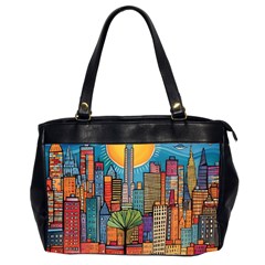 City New York Nyc Skyscraper Skyline Downtown Night Business Urban Travel Landmark Building Architec Oversize Office Handbag (2 Sides)