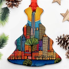 City New York Nyc Skyscraper Skyline Downtown Night Business Urban Travel Landmark Building Architec Ornament (christmas Tree) 