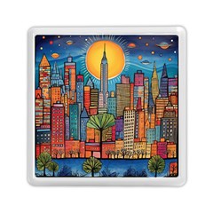 City New York Nyc Skyscraper Skyline Downtown Night Business Urban Travel Landmark Building Architec Memory Card Reader (square) by Posterlux