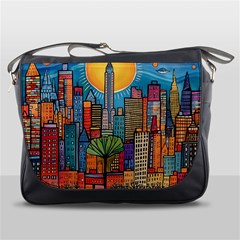 City New York Nyc Skyscraper Skyline Downtown Night Business Urban Travel Landmark Building Architec Messenger Bag