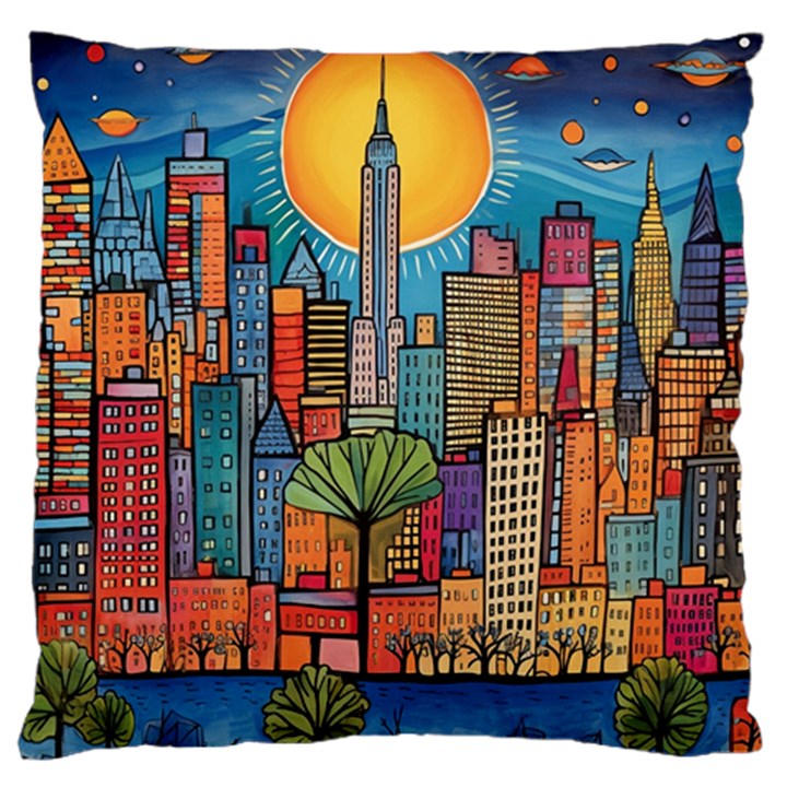 City New York Nyc Skyscraper Skyline Downtown Night Business Urban Travel Landmark Building Architec Large Cushion Case (Two Sides)