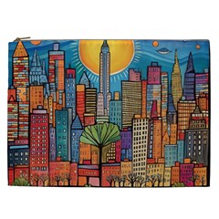 City New York Nyc Skyscraper Skyline Downtown Night Business Urban Travel Landmark Building Architec Cosmetic Bag (xxl) by Posterlux