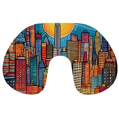 City New York Nyc Skyscraper Skyline Downtown Night Business Urban Travel Landmark Building Architec Travel Neck Pillow by Posterlux