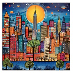 City New York Nyc Skyscraper Skyline Downtown Night Business Urban Travel Landmark Building Architec Square Satin Scarf (36  X 36 ) by Posterlux