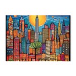 City New York Nyc Skyscraper Skyline Downtown Night Business Urban Travel Landmark Building Architec Crystal Sticker (A4) Front