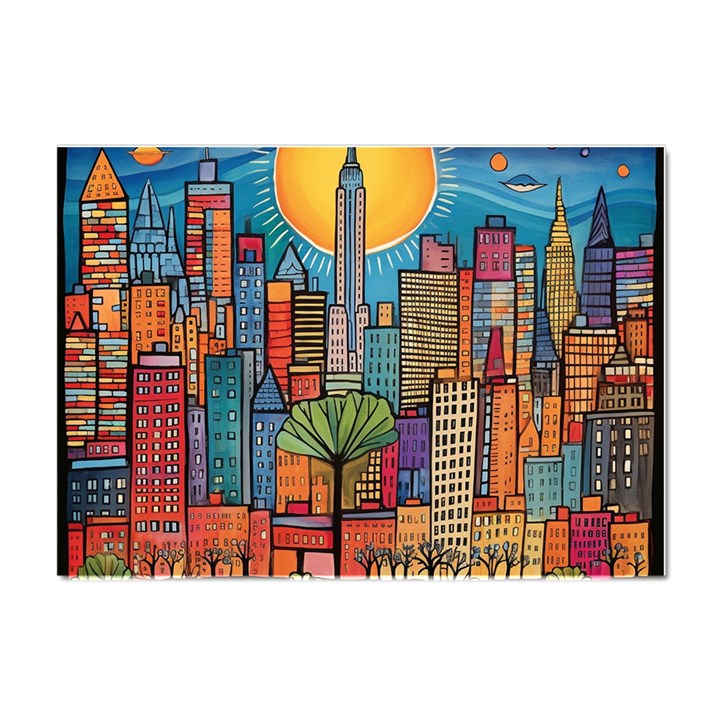 City New York Nyc Skyscraper Skyline Downtown Night Business Urban Travel Landmark Building Architec Crystal Sticker (A4)