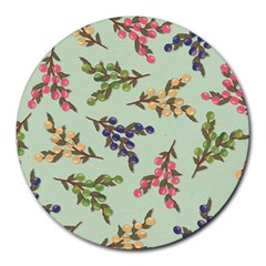 Berries Flowers Pattern Print Round Mousepad by Maspions