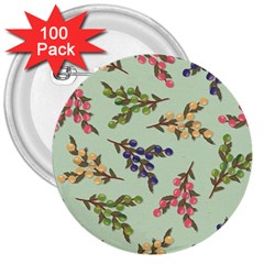 Berries Flowers Pattern Print 3  Buttons (100 Pack) 