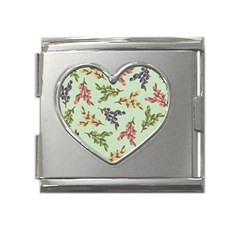 Berries Flowers Pattern Print Mega Link Heart Italian Charm (18mm)