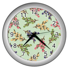 Berries Flowers Pattern Print Wall Clock (silver)