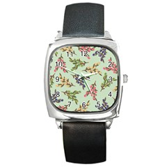 Berries Flowers Pattern Print Square Metal Watch