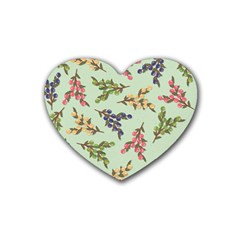 Berries Flowers Pattern Print Rubber Heart Coaster (4 Pack) by Maspions