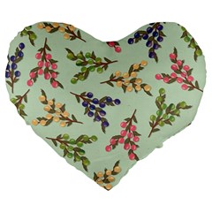 Berries Flowers Pattern Print Large 19  Premium Heart Shape Cushions