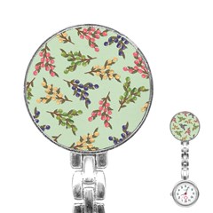 Berries Flowers Pattern Print Stainless Steel Nurses Watch