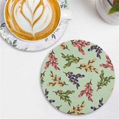 Berries Flowers Pattern Print Uv Print Round Tile Coaster by Maspions