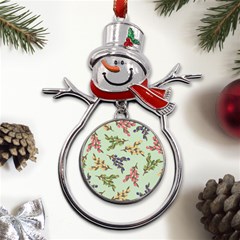 Berries Flowers Pattern Print Metal Snowman Ornament by Maspions